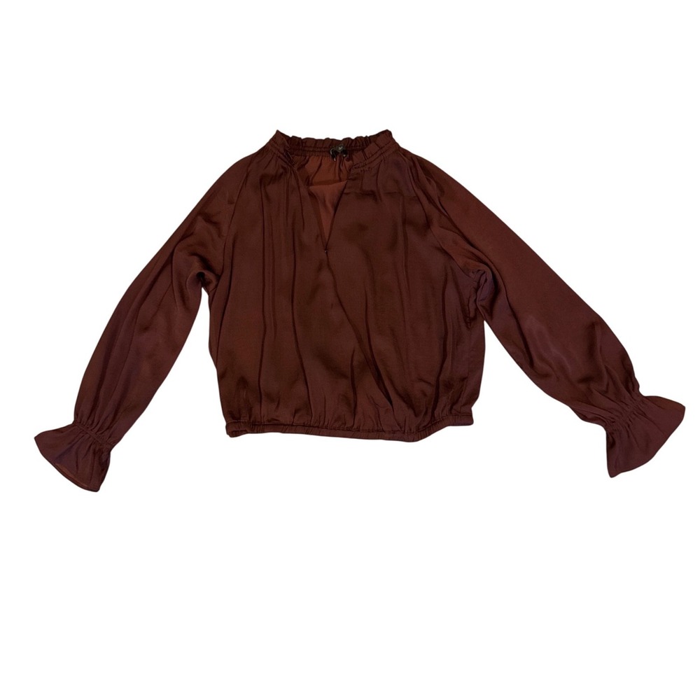 Banana Republic Women S Bordeaux Kiss Satin Ruffle Neck Peplum Blouse Officewear